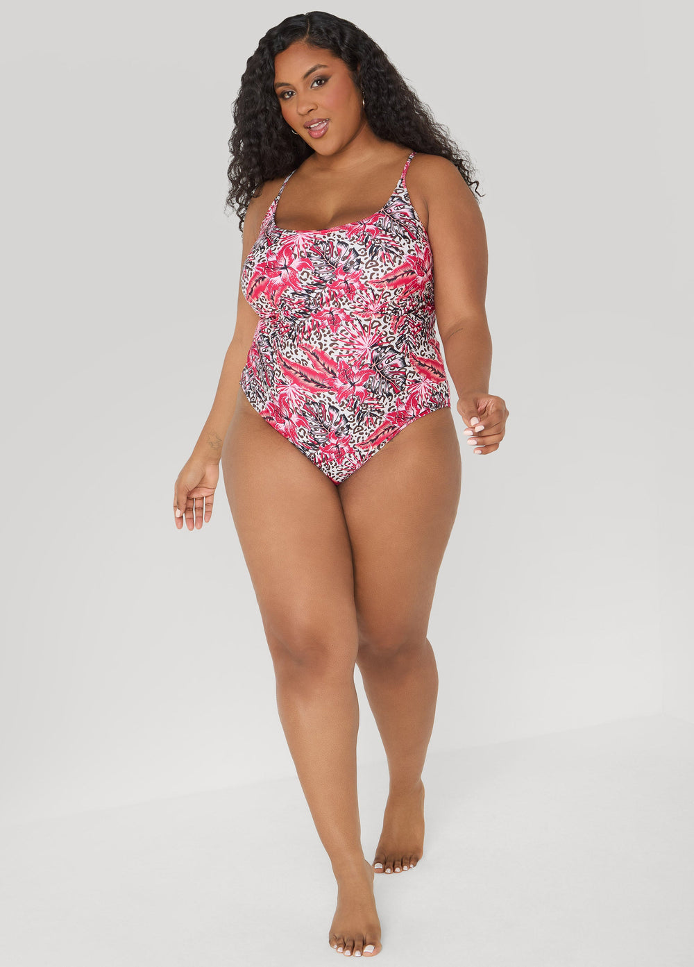 Leopard And Floral Print Swimsuit Multi | Ashley Stewart