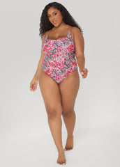 Leopard And Floral Print Swimsuit Multi | Ashley Stewart