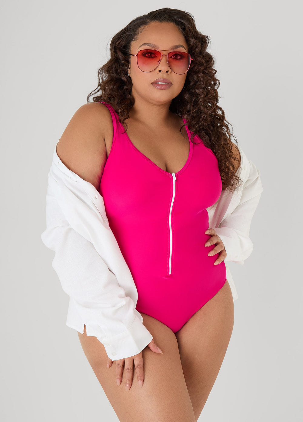 Zip Front Swimsuit Beetroot Purple | Ashley Stewart