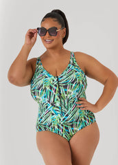 Tropical Zip Front Swimsuit Multi | Ashley Stewart