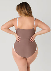 Two Tone U Ring Swimsuit Brown | Ashley Stewart