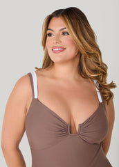 Two Tone U Ring Swimsuit Brown | Ashley Stewart