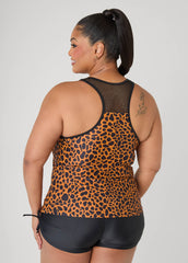 Mesh Paneled Animal Tankini Set Black Animal | Ashley Stewart