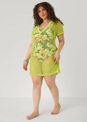 Given Kale V Neck Mesh Cover Up LIME GREEN | Ashley Stewart
