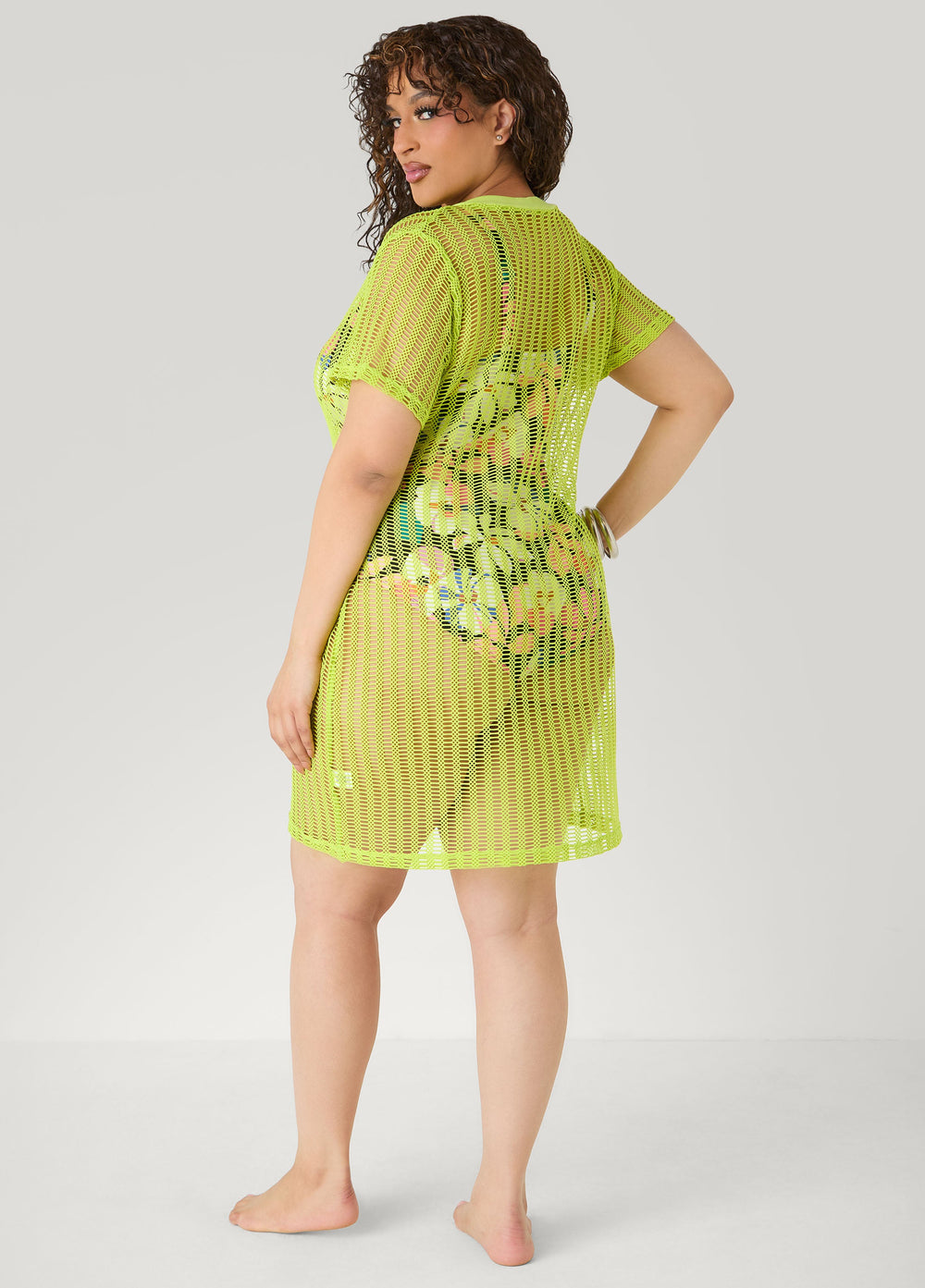 Given Kale V Neck Mesh Cover Up LIME GREEN | Ashley Stewart