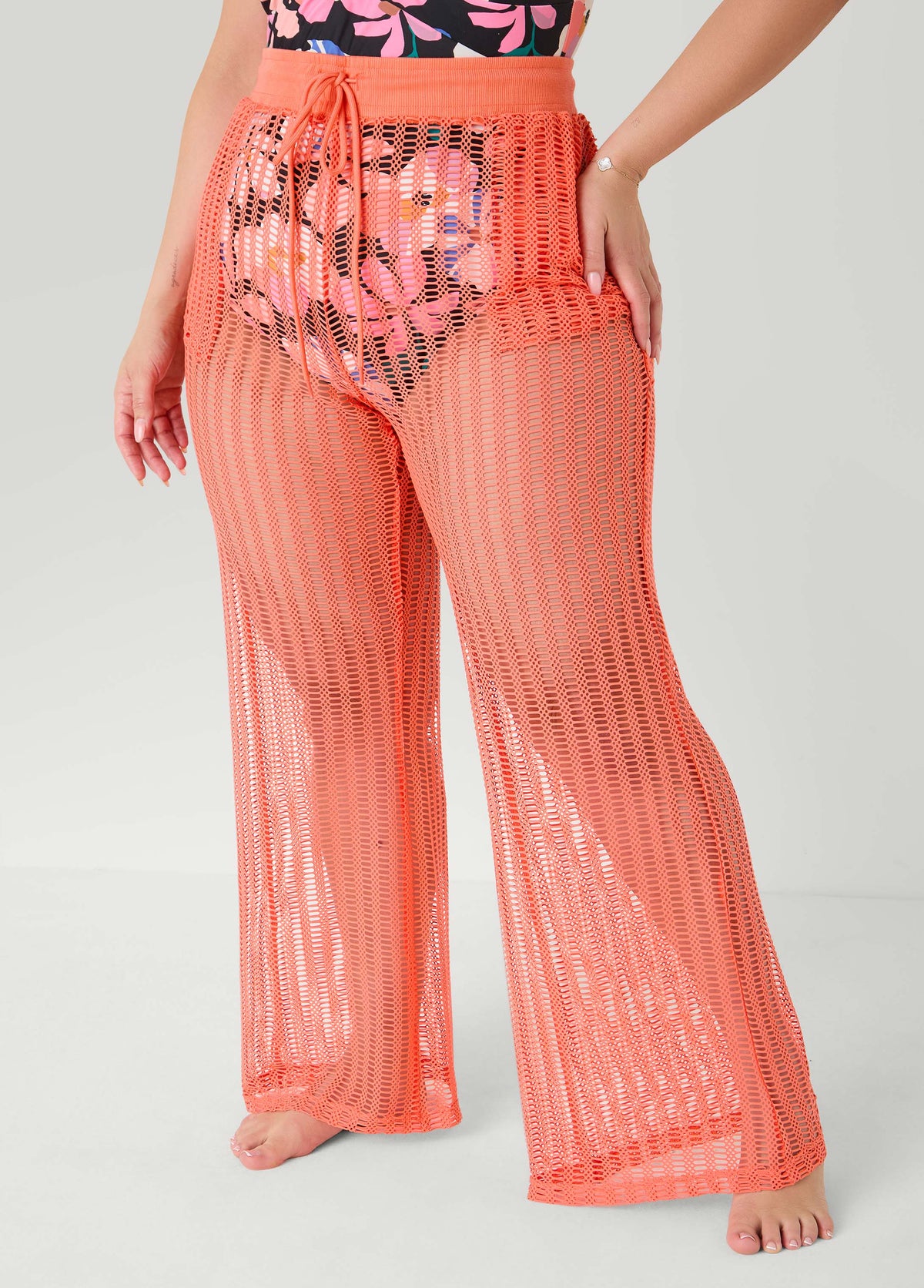Given Kale Mesh Cover Up Pants Coral | Ashley Stewart