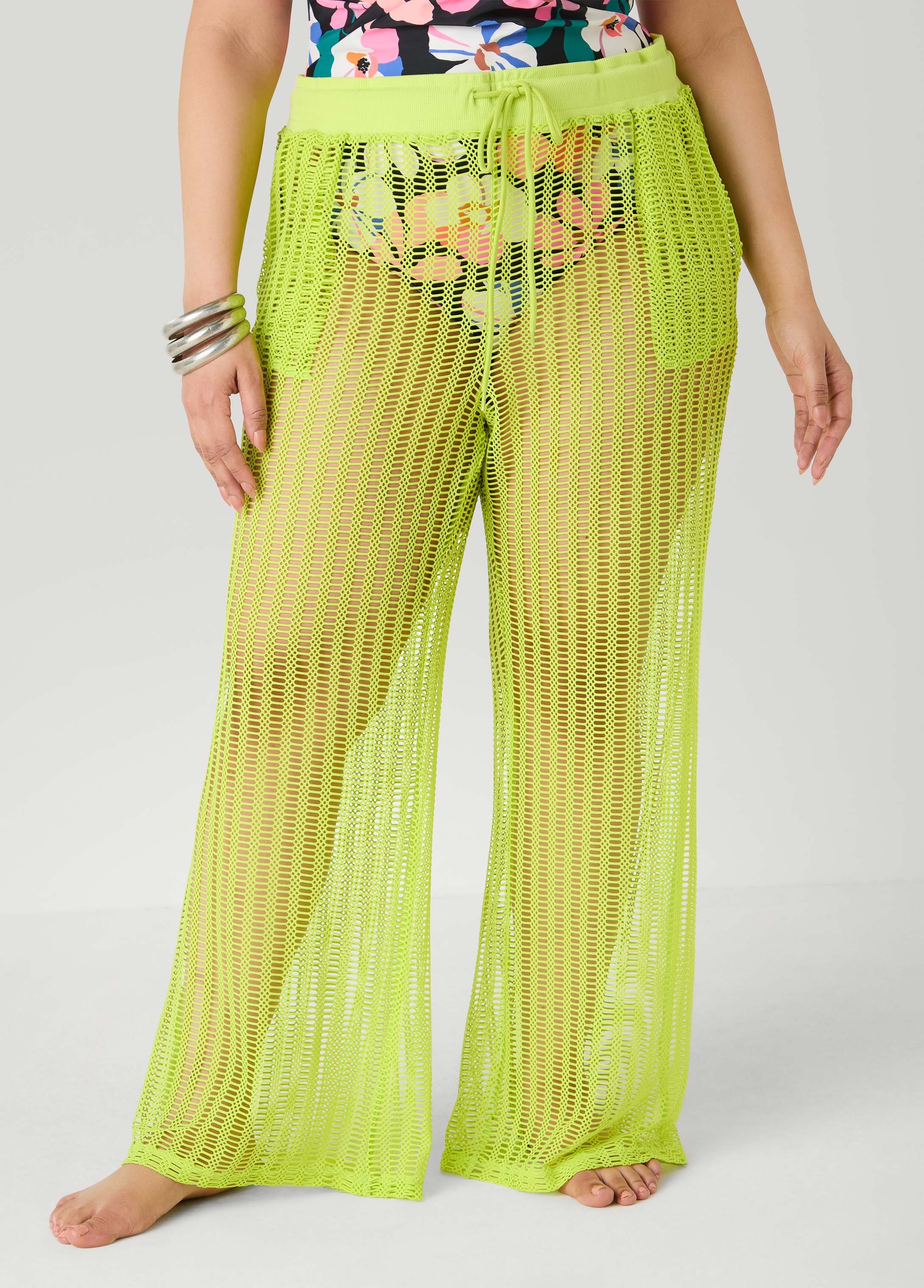 Given Kale Cover Up Mesh Pants LIME GREEN | Ashley Stewart