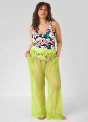 Given Kale Cover Up Mesh Pants LIME GREEN | Ashley Stewart