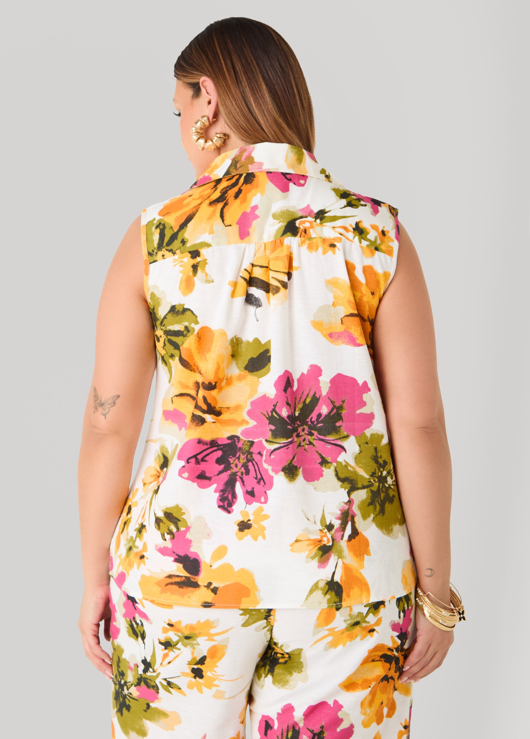 Watercolor Floral Print Shirt Multi | Ashley Stewart