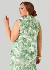 Palm Print Linen Blend Shirt Teal | Ashley Stewart