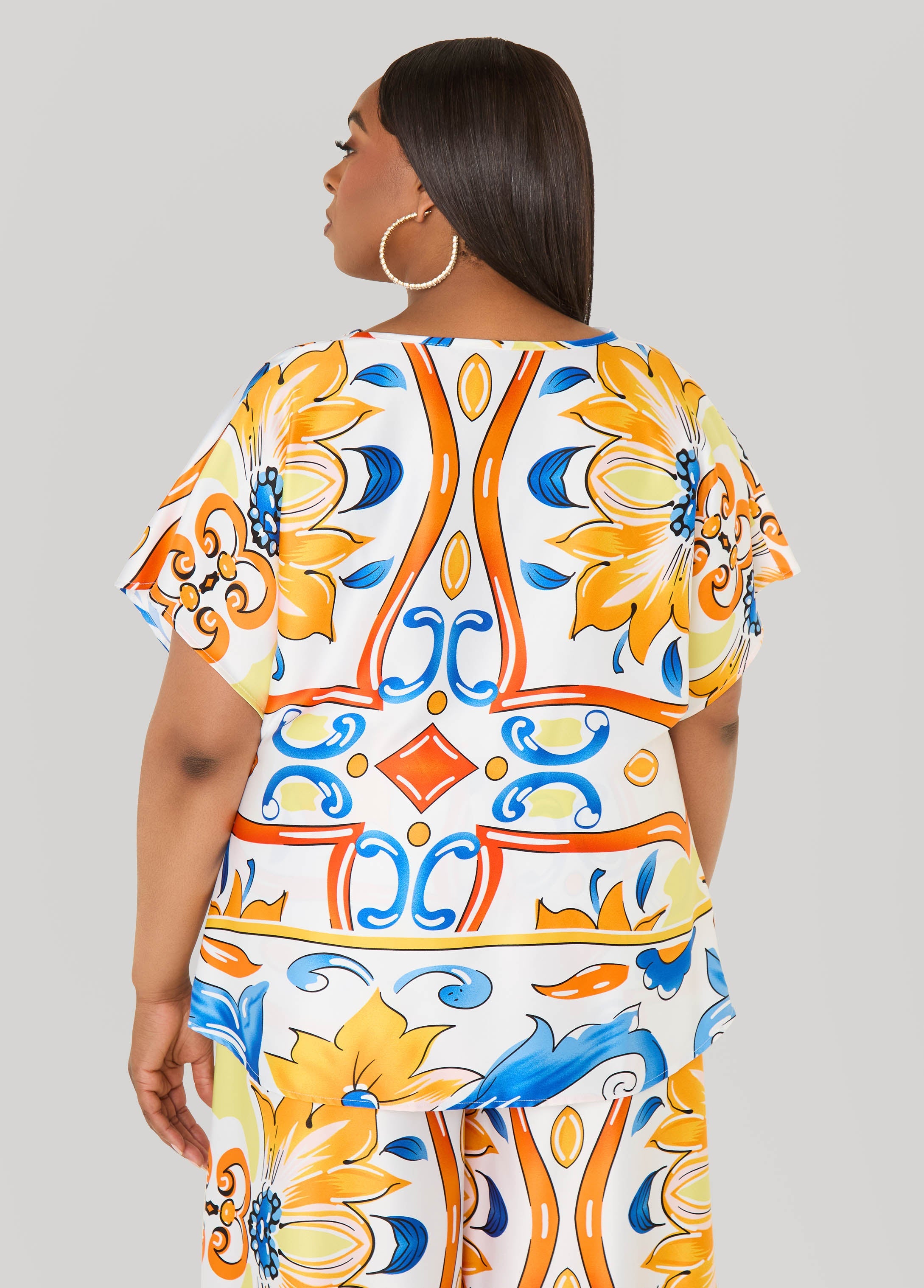 Floral Cowl Neck Blouse White | Ashley Stewart