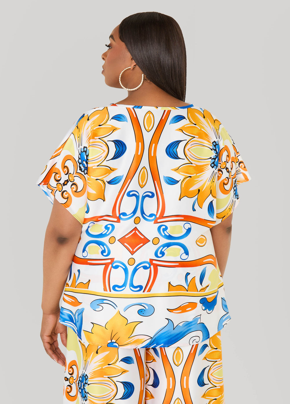 Floral Cowl Neck Blouse White | Ashley Stewart