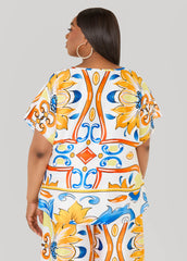Floral Cowl Neck Blouse White | Ashley Stewart