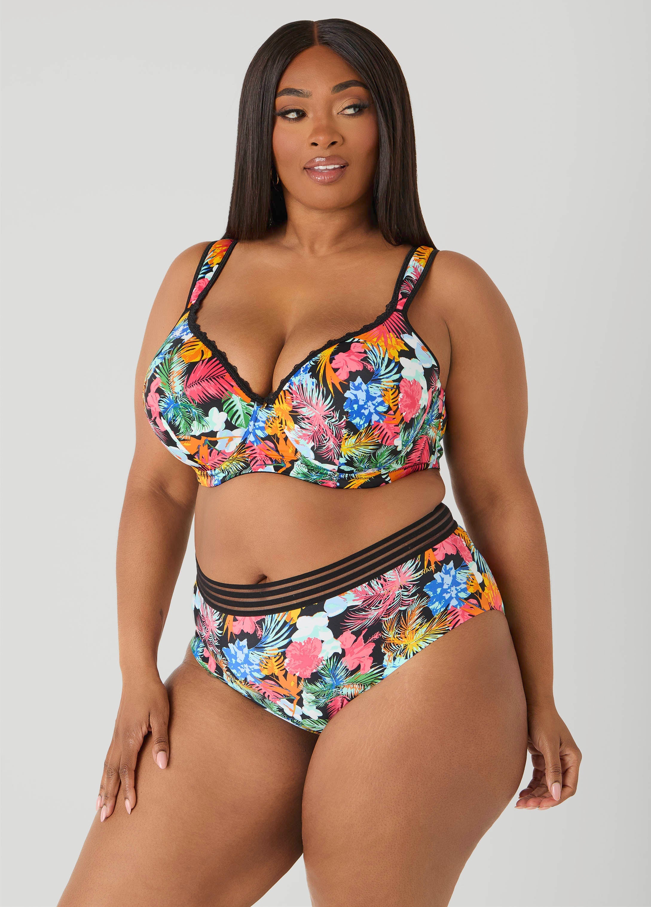 Tropical Sheer Waist Briefs Multi | Ashley Stewart