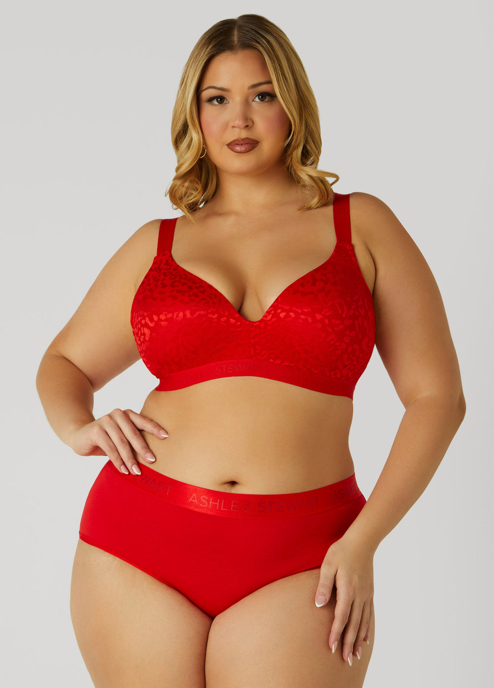 Leopard Jacquard Wireless Bra Goji Berry | Ashley Stewart