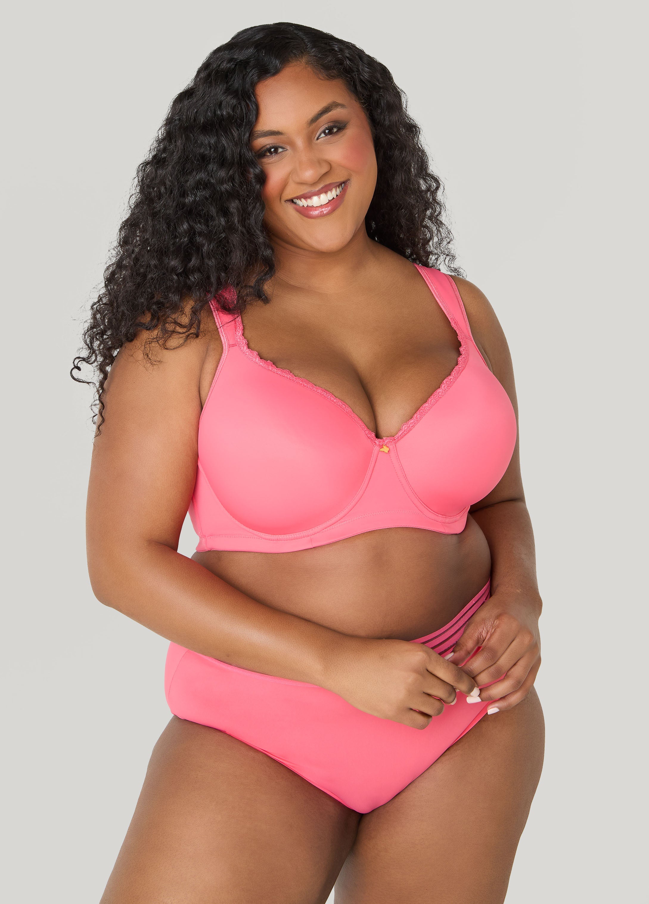 Lace Trimmed Full Coverage Butterfly Bra Calypso Coral | Ashley Stewart