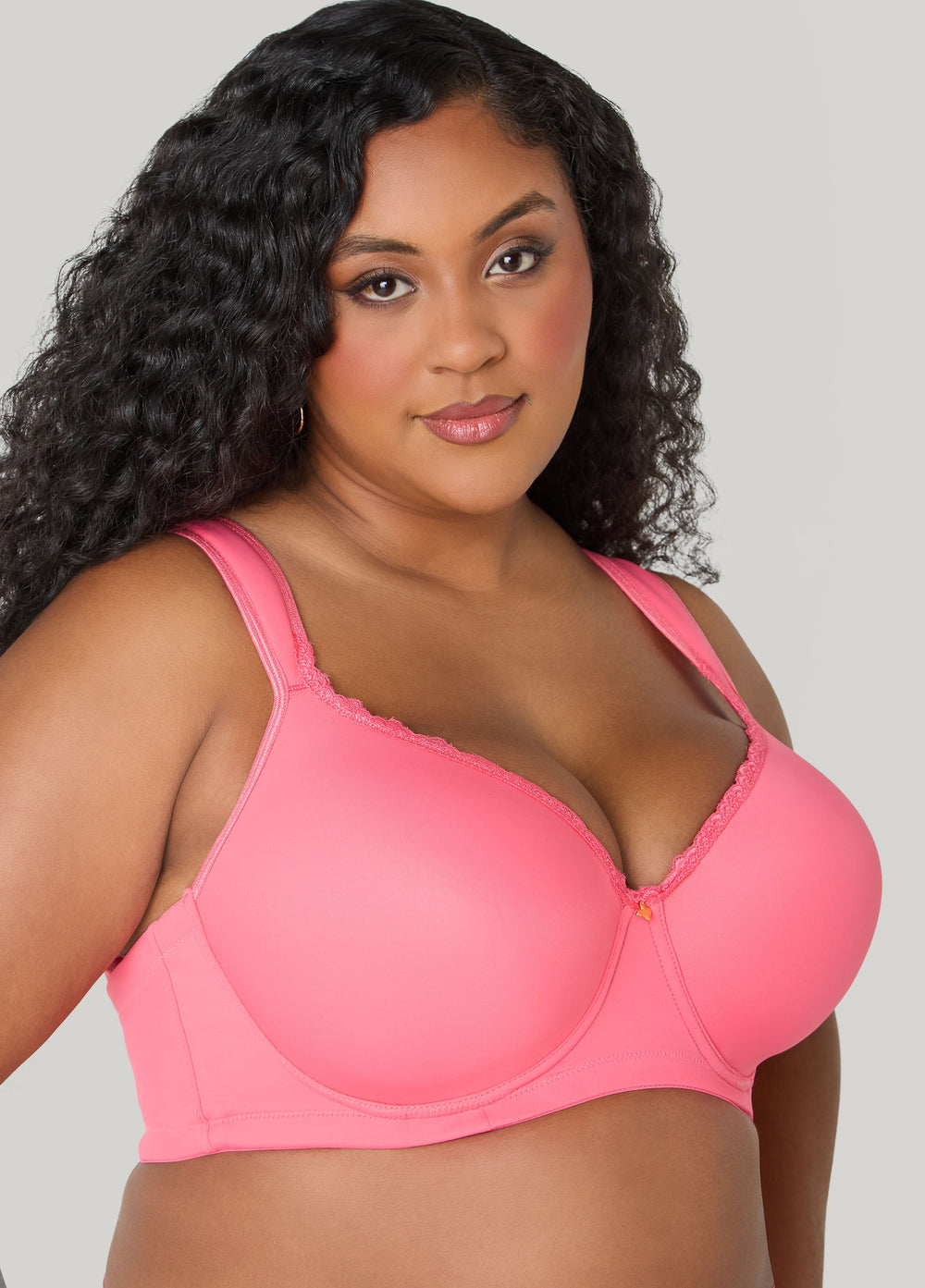 Lace Trimmed Full Coverage Butterfly Bra Calypso Coral | Ashley Stewart