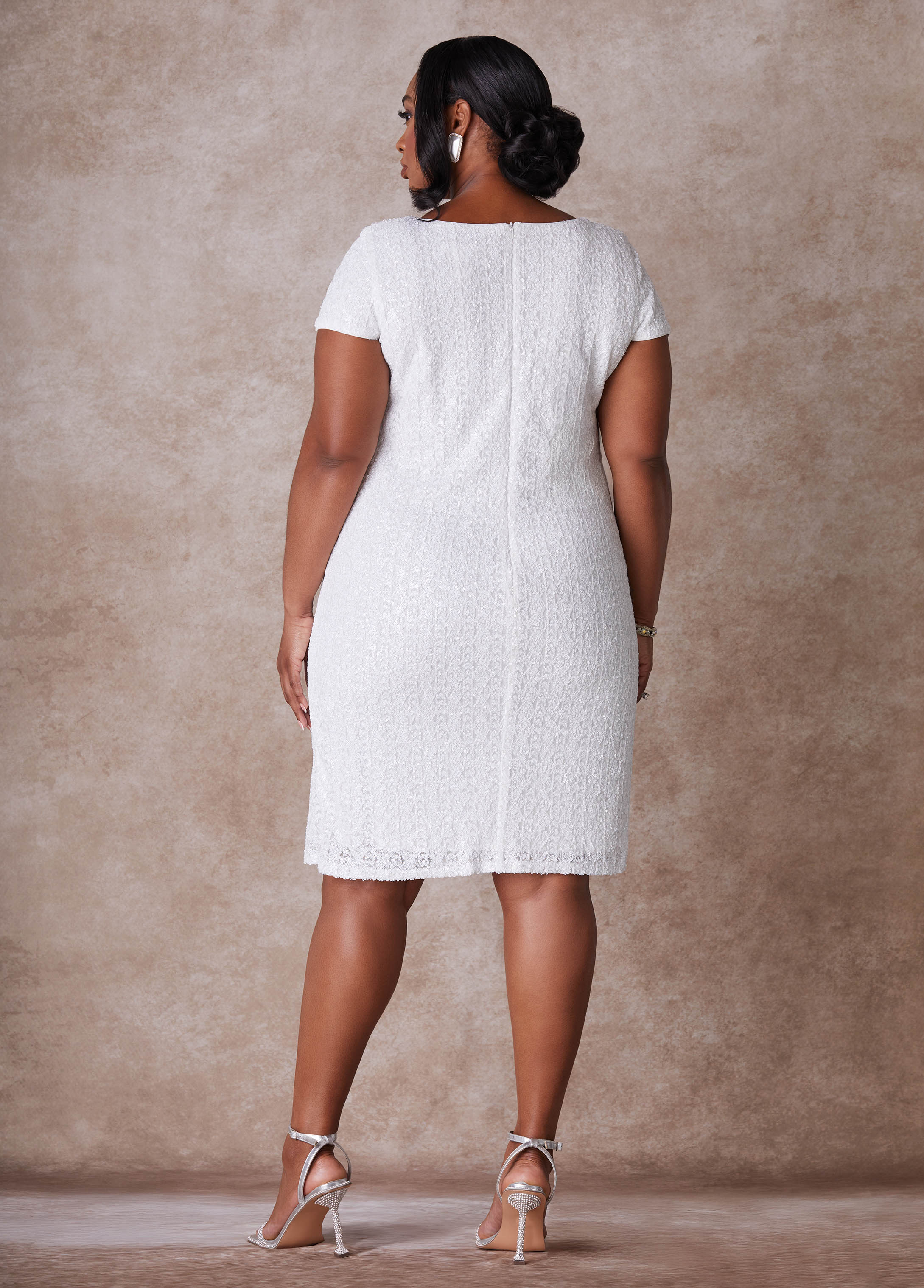 The Dani Sequin Shift Dress White | Ashley Stewart