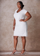 The Dani Sequin Shift Dress White | Ashley Stewart