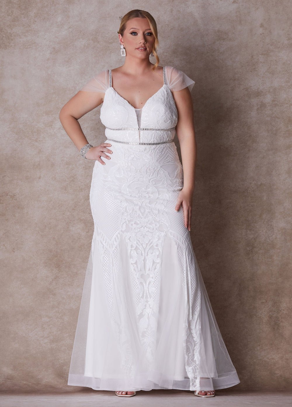 Plus Size Wedding Fitted Gown Bridal Gown Plus Size Bridal Fashion Egret | Ashley Stewart