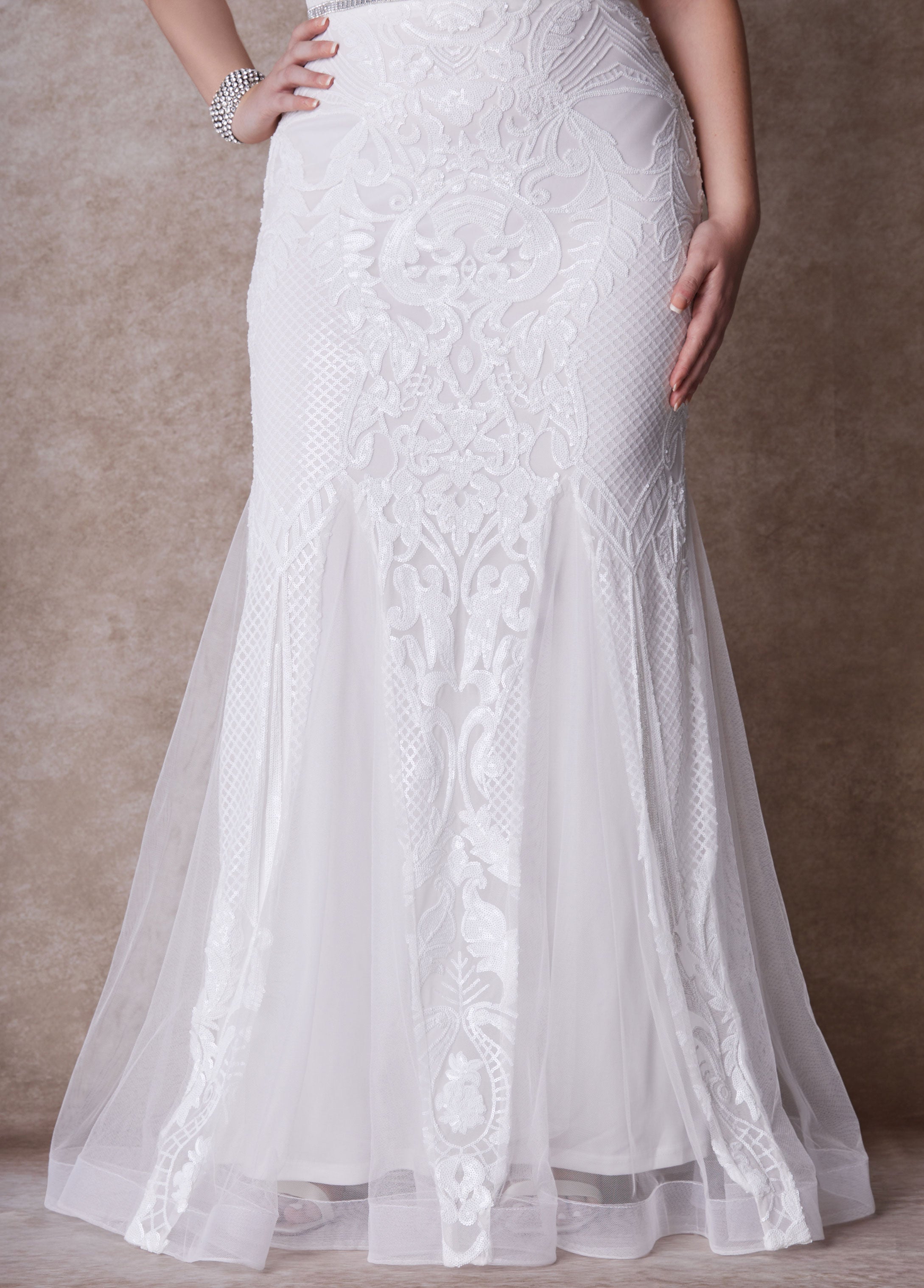 Plus Size Wedding Fitted Gown Bridal Gown Plus Size Bridal Fashion Egret | Ashley Stewart