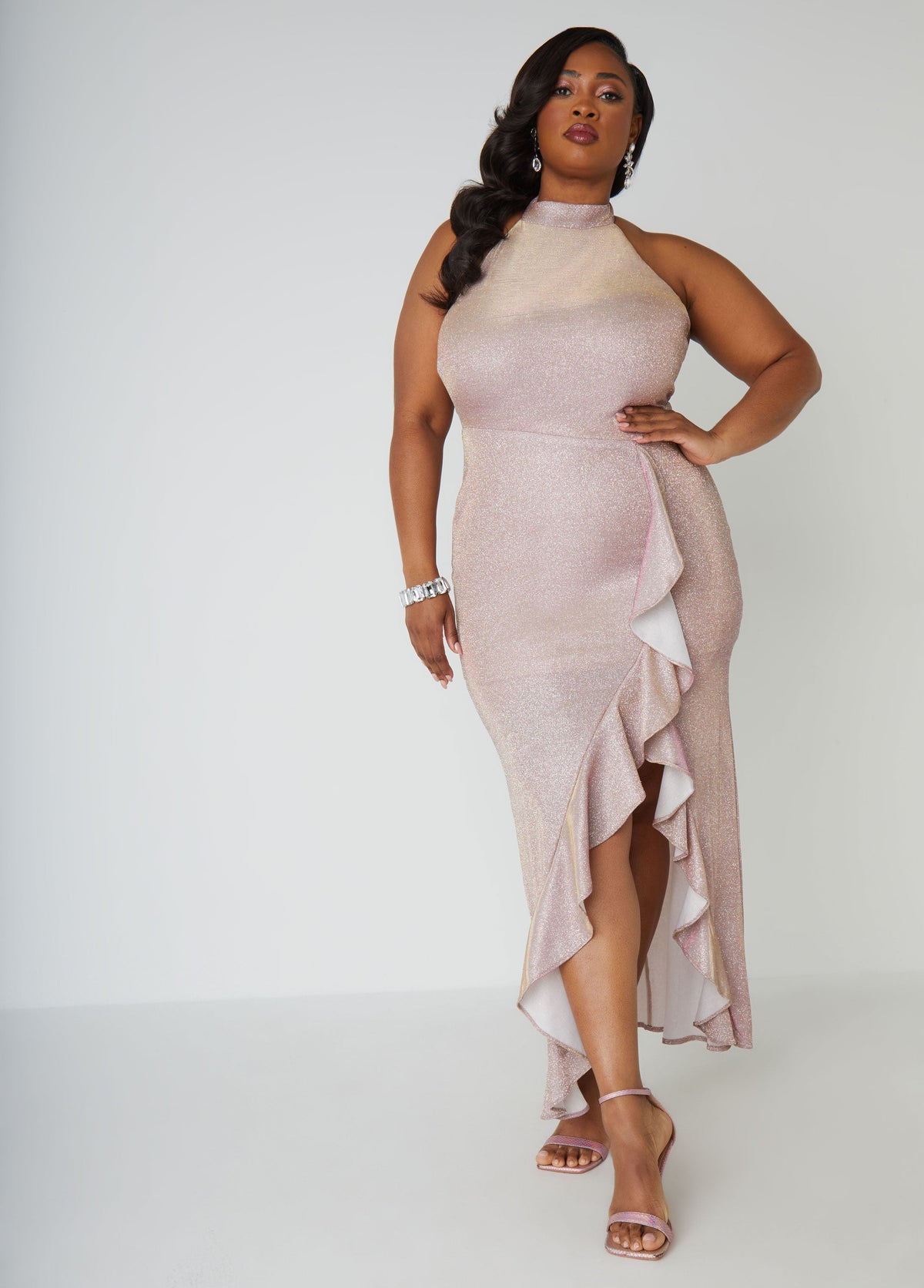 Plus Size Metallic Bridesmaid Gown Plus Size Bridal Fashion Champagne | Ashley Stewart