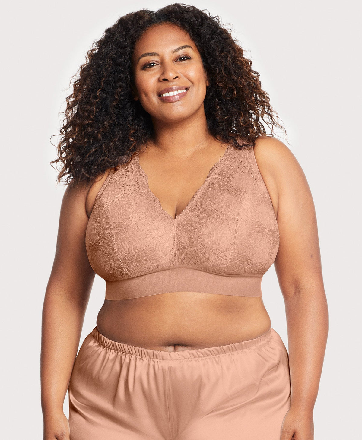 Bramour Lexington Lace Plunge Bralette Cappuccino | Ashley Stewart