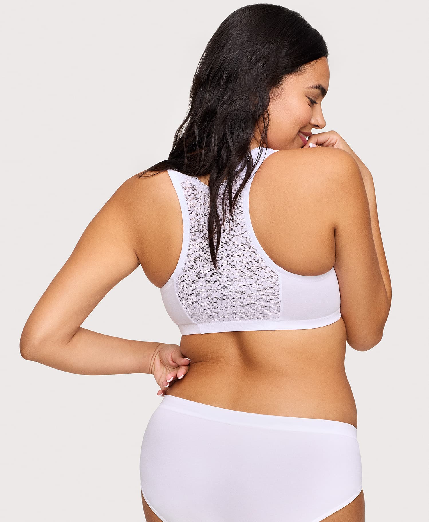 Lace Paneled T Back Comfort Bra White | Ashley Stewart