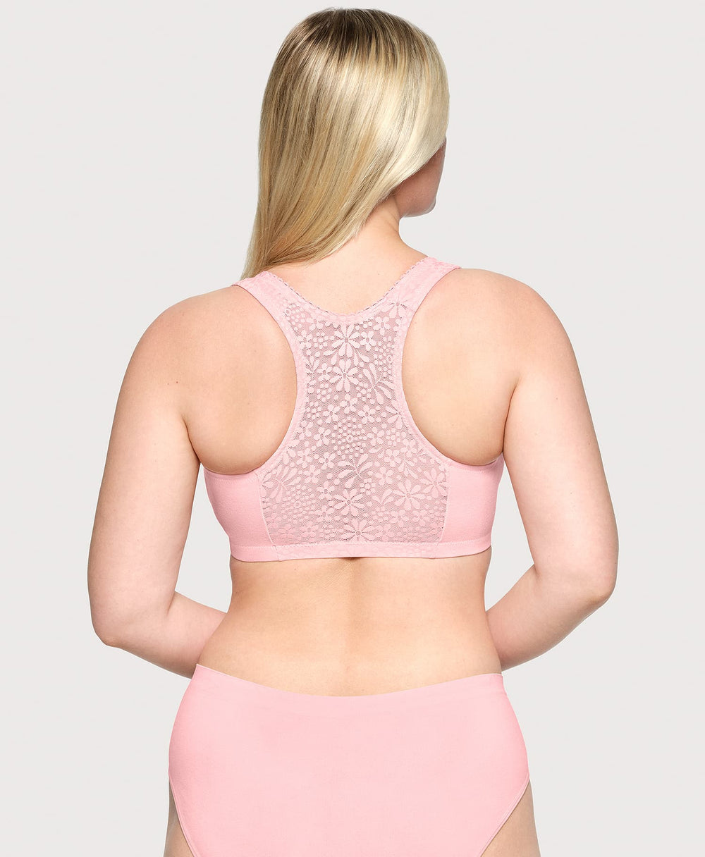 T Back Lace Panel Comfort Bra Pink Blush | Ashley Stewart