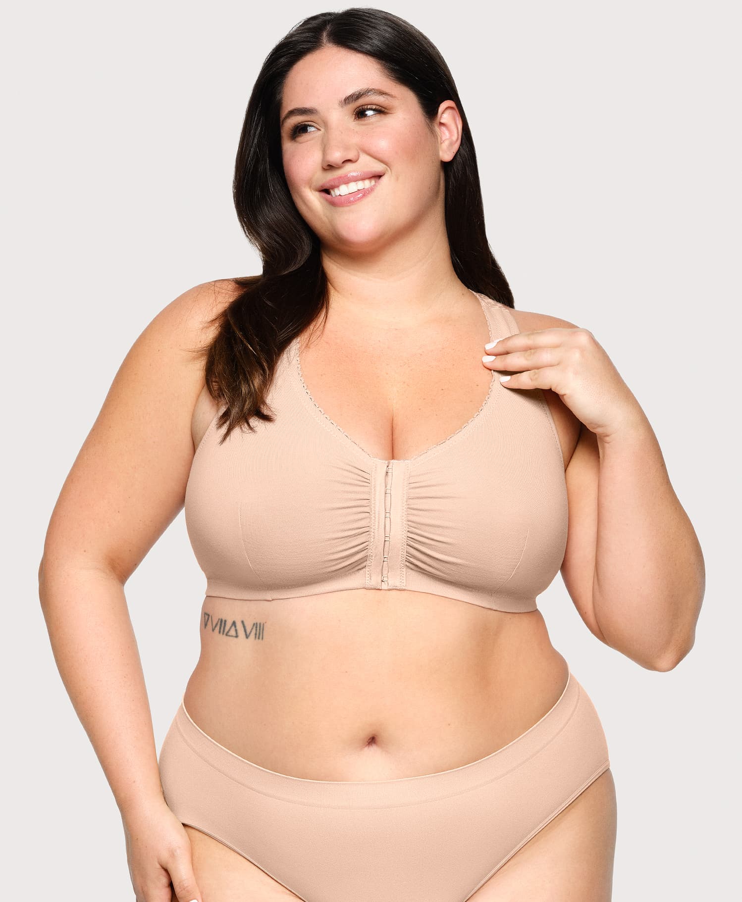 Lace Panel T Back Comfort Bra Cafe | Ashley Stewart