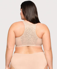 Lace Panel T Back Comfort Bra Cafe | Ashley Stewart