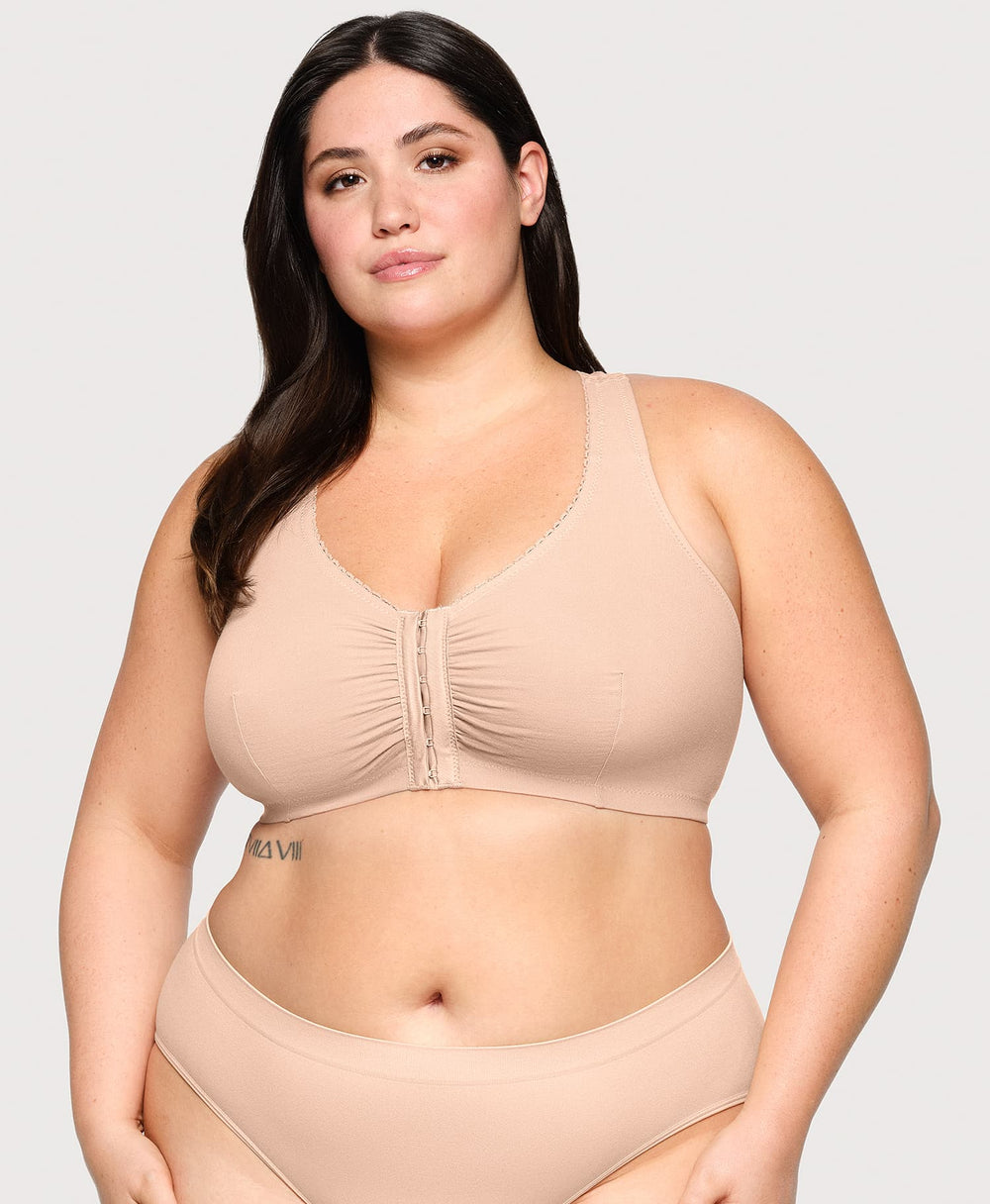 Lace Panel T Back Comfort Bra Cafe | Ashley Stewart