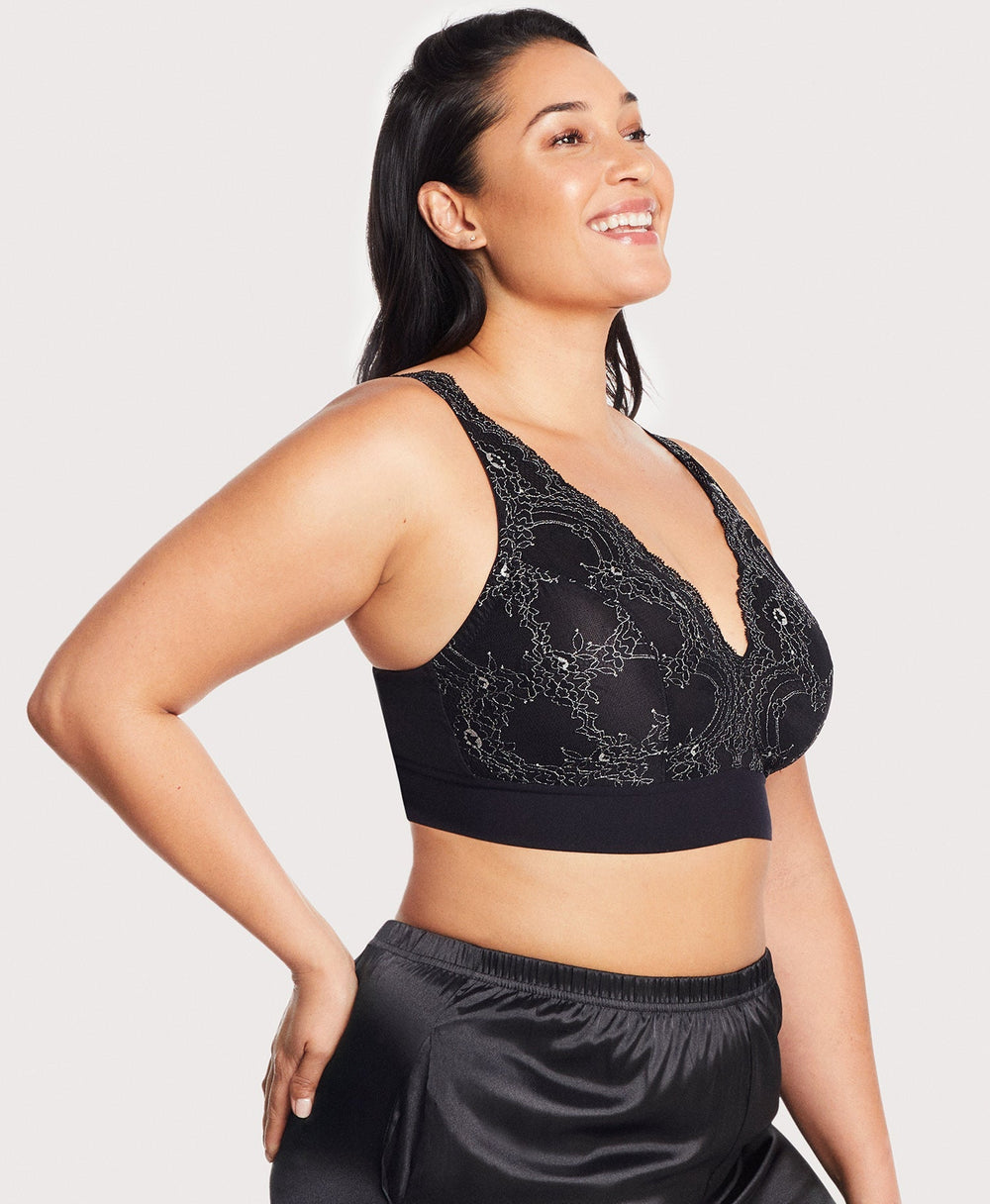 Bramour Lexington Plunge Lace Bralette Black | Ashley Stewart