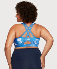 Front-Closure Zip Up Sports Bra Blue Blue Tie-Dye | Ashley Stewart