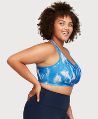 Front-Closure Zip Up Sports Bra Blue Blue Tie-Dye | Ashley Stewart