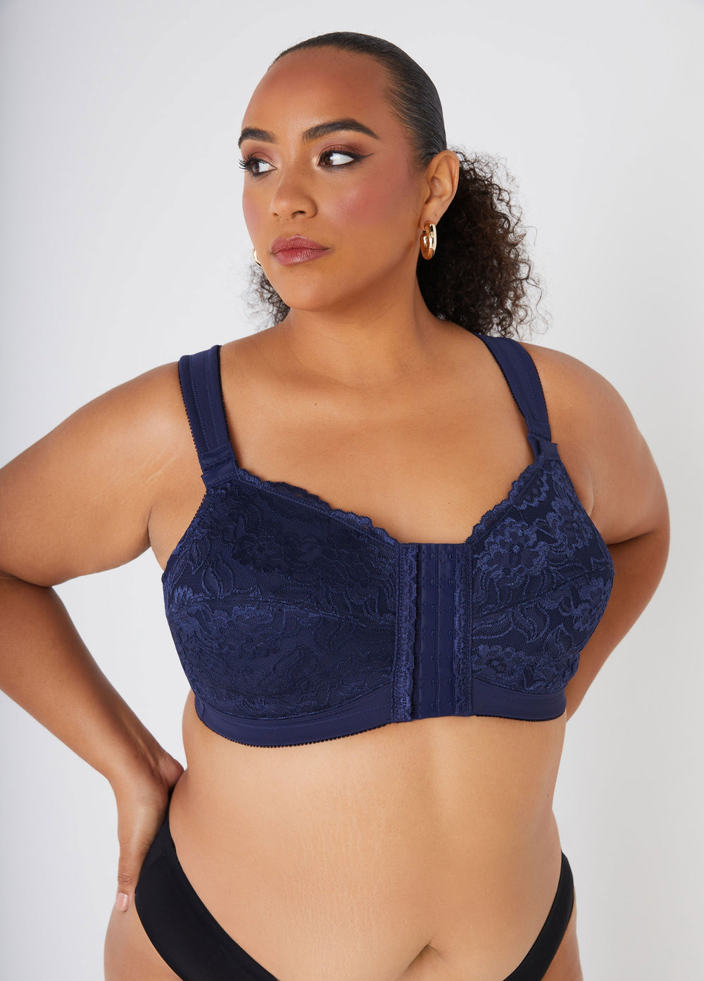 Plus Size Lingerie Lace Mesh No Wire Posture Support Sexy Sleek Bra Black | Ashley Stewart