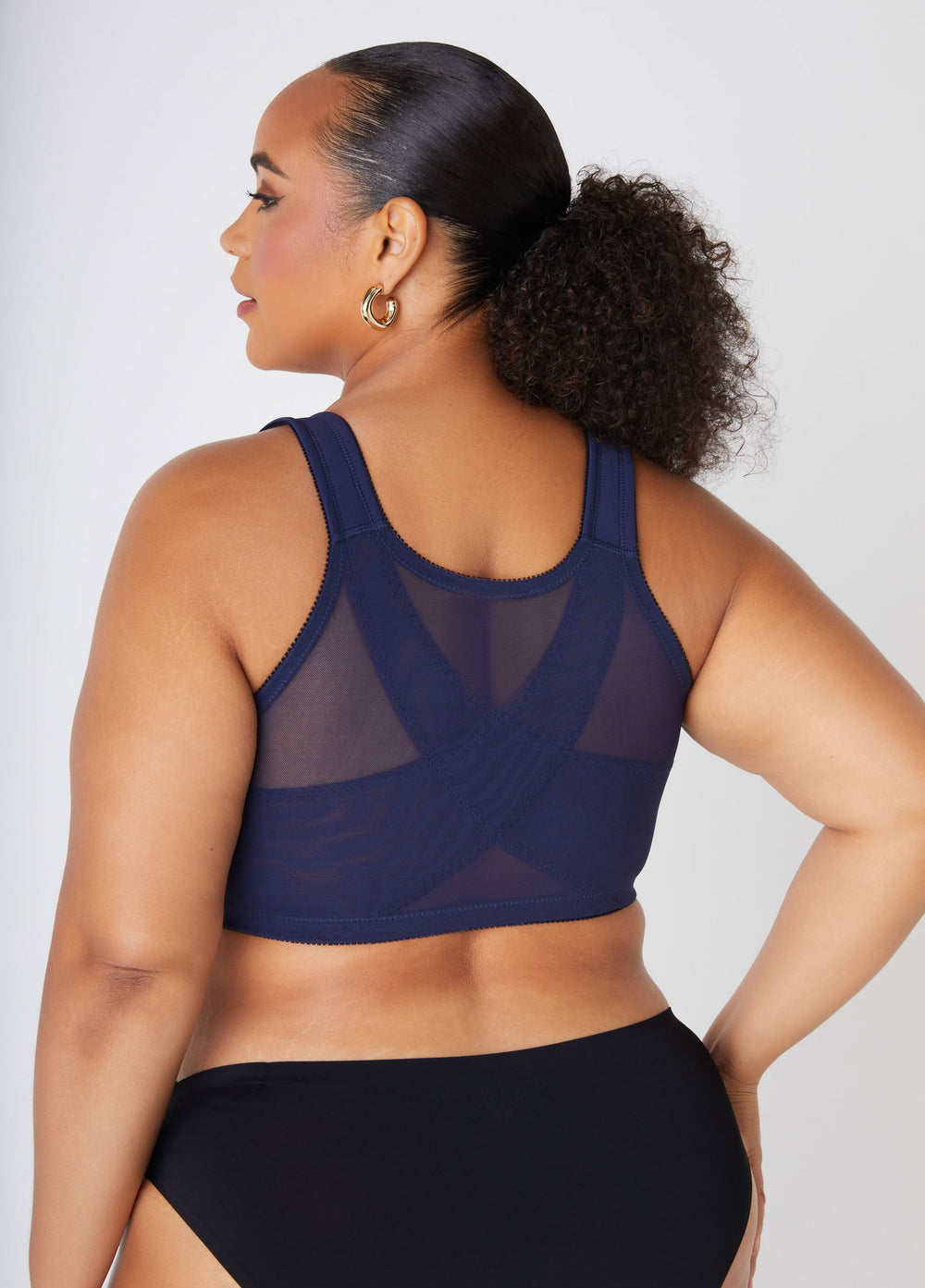 Plus Size Lingerie Lace Mesh No Wire Posture Support Sexy Sleek Bra Black | Ashley Stewart