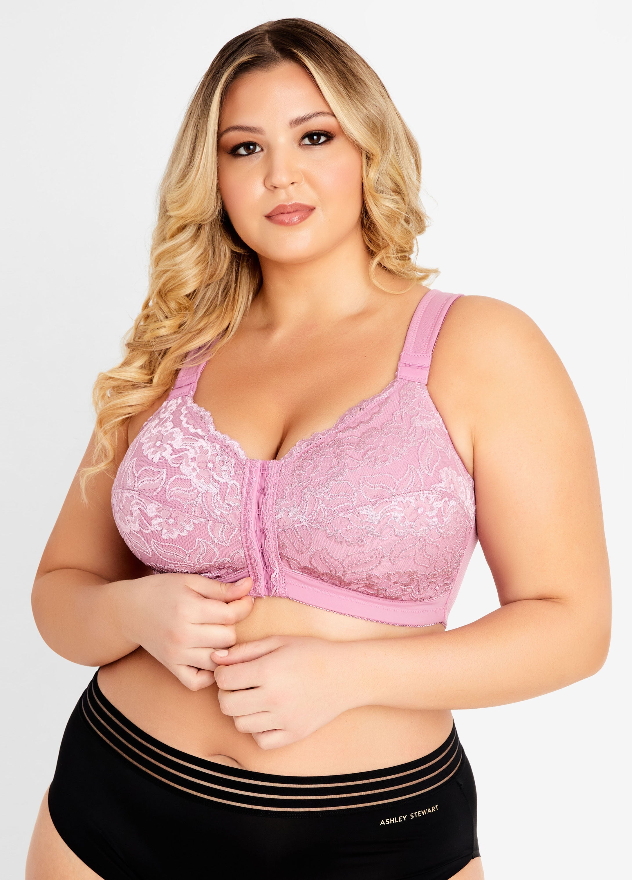 Plus Size Lingerie Lace Mesh No Wire Posture Support Sexy Sleek Bra Black | Ashley Stewart