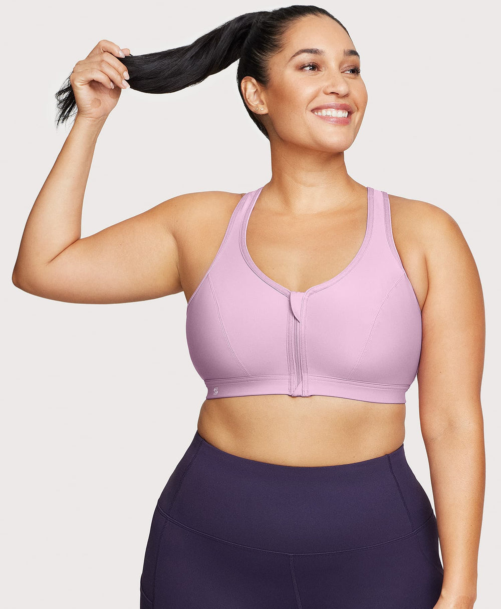 Front-Closure Zip Up Sports Bra Lavender | Ashley Stewart