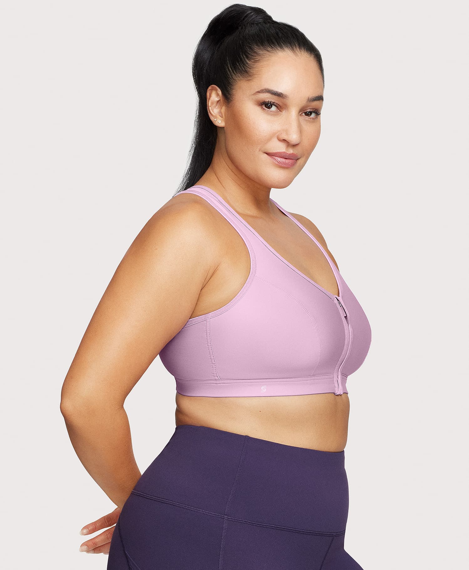 Front-Closure Zip Up Sports Bra Lavender | Ashley Stewart