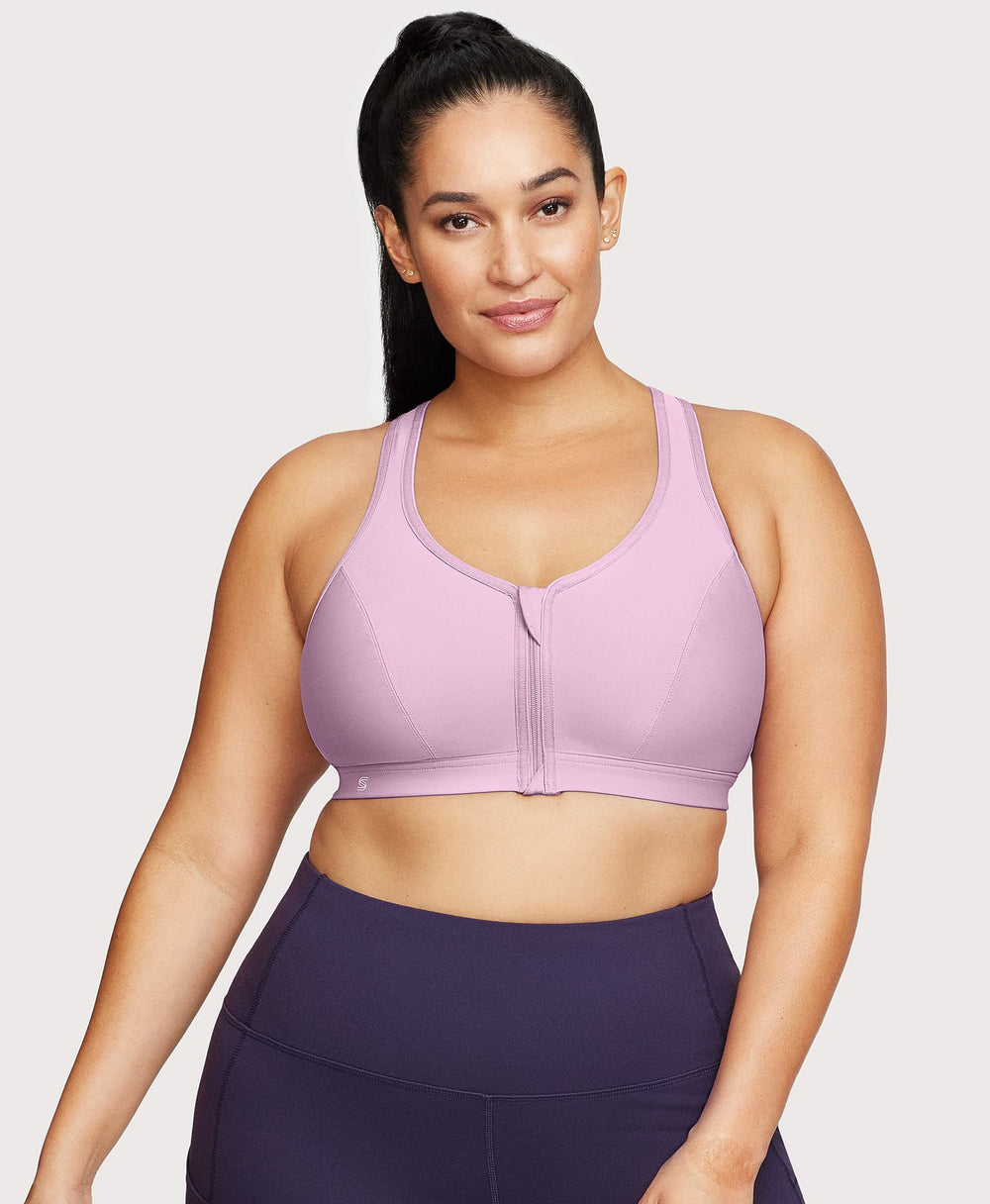 Front-Closure Zip Up Sports Bra Lavender | Ashley Stewart