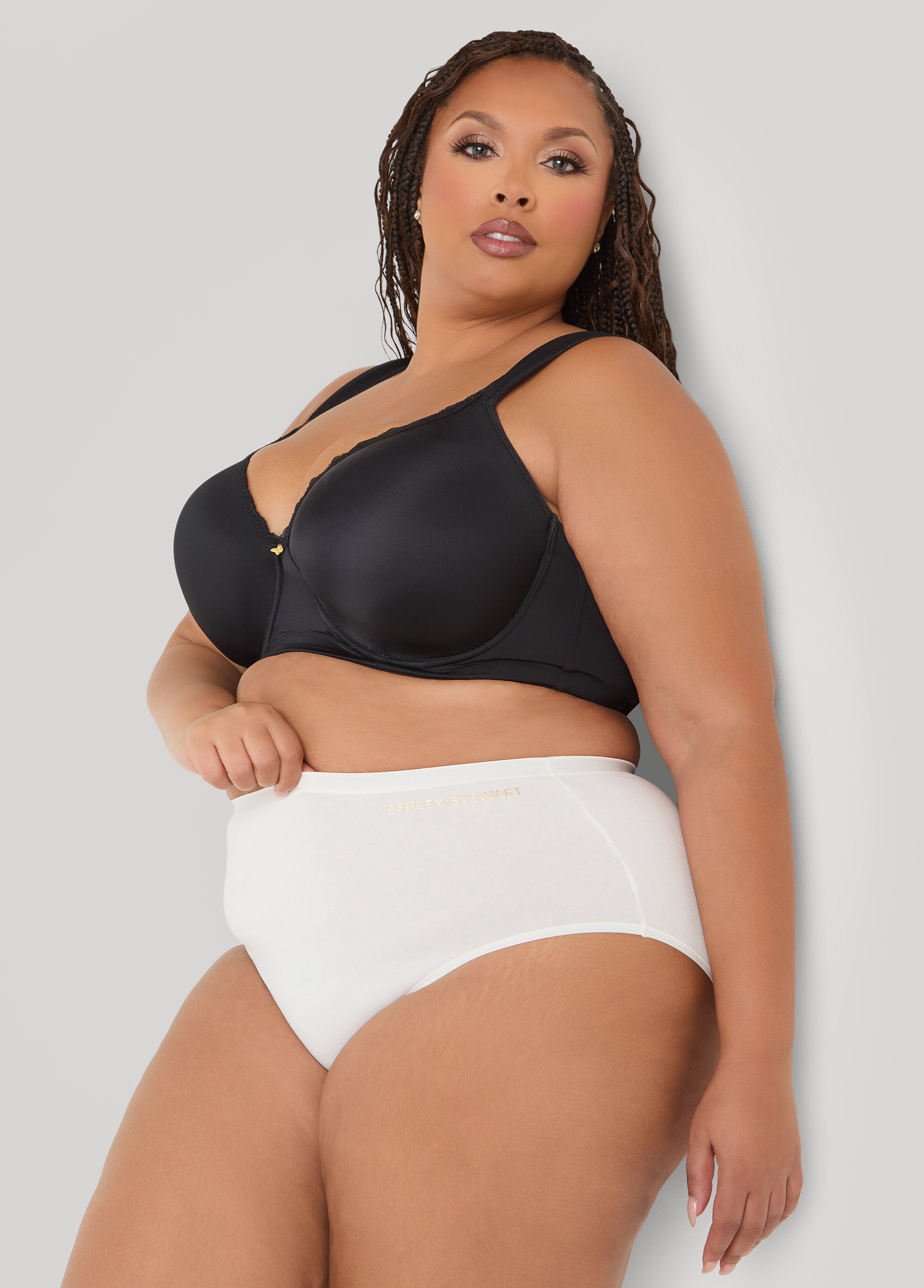 Full Coverage Stretch Cotton Briefs Egret | Ashley Stewart