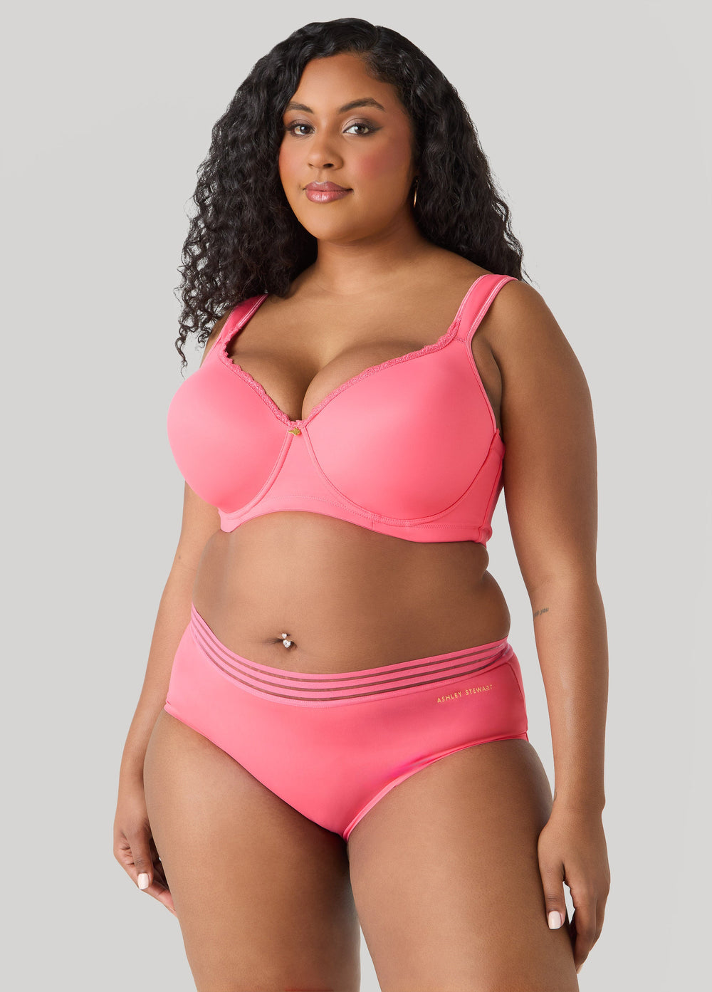 Sheer Striped Microfiber Briefs Calypso Coral | Ashley Stewart