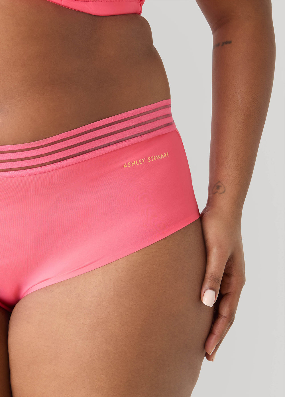 Sheer Striped Microfiber Briefs Calypso Coral | Ashley Stewart