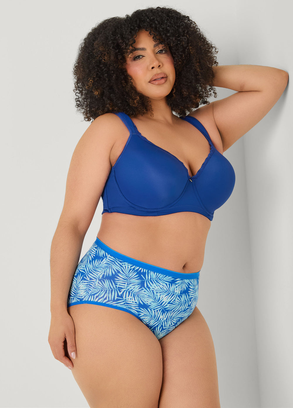 Palm Print Stretch Cotton Briefs Victoria Blue | Ashley Stewart