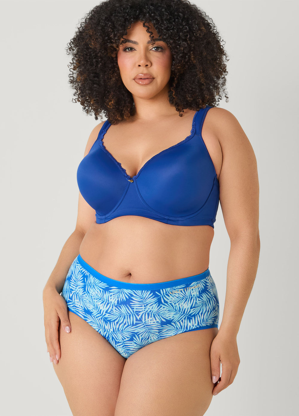 Palm Print Stretch Cotton Briefs Victoria Blue | Ashley Stewart