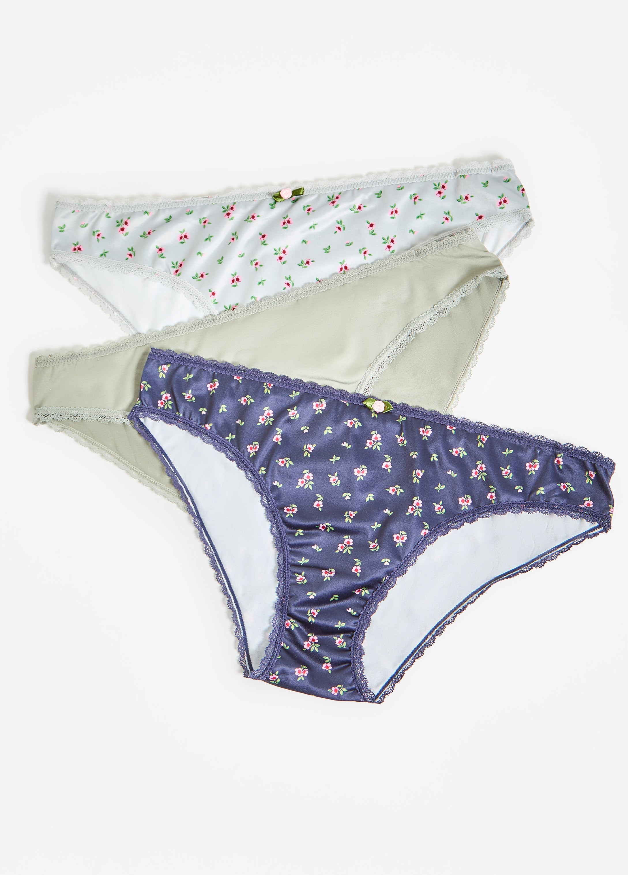 Lace Trimmed 3 Pack Bikini Panties Navy | Ashley Stewart