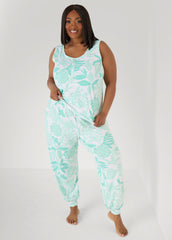 Moon To Noon Leaf Print PJs Set Multi | Ashley Stewart