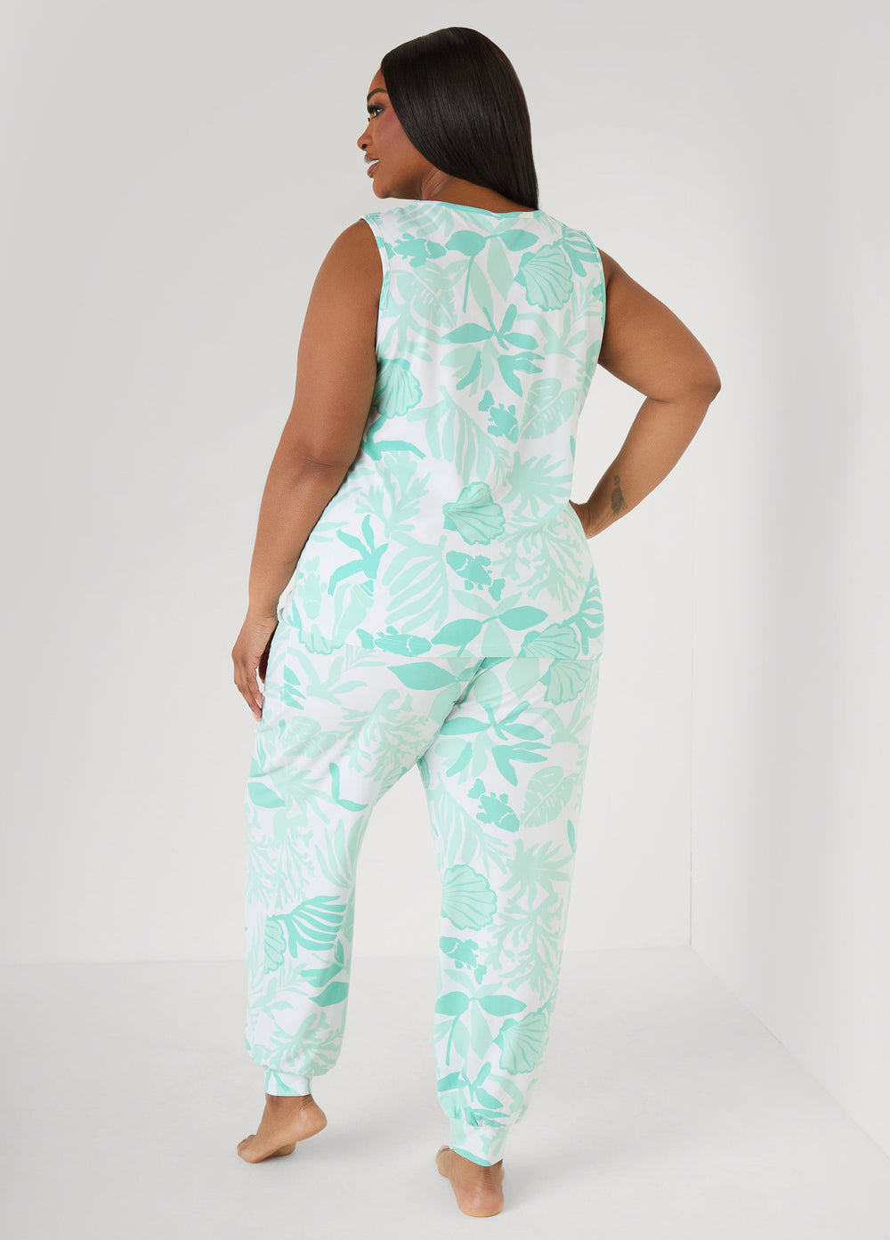 Moon To Noon Leaf Print PJs Set Multi | Ashley Stewart