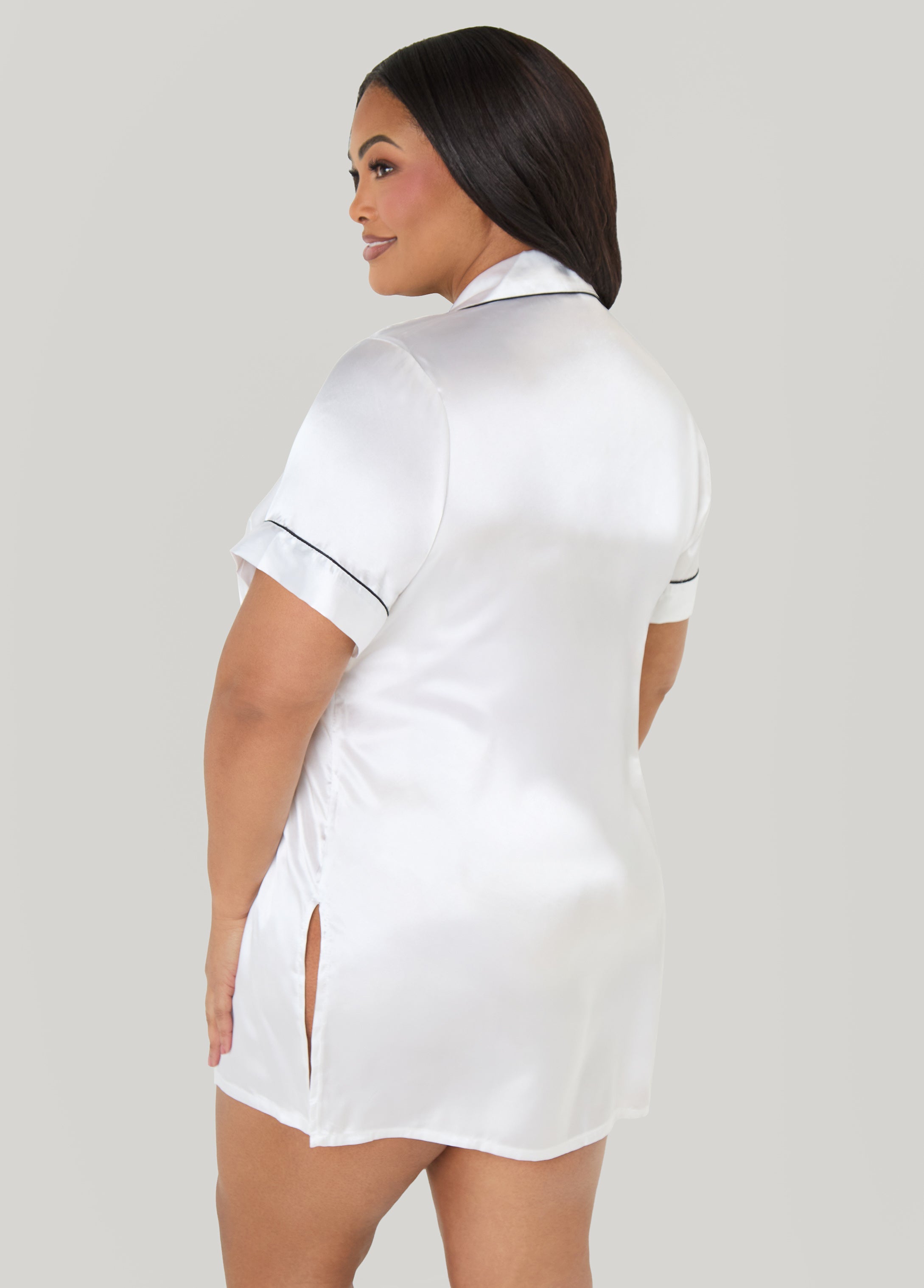 Satin Sleepshirt White | Ashley Stewart